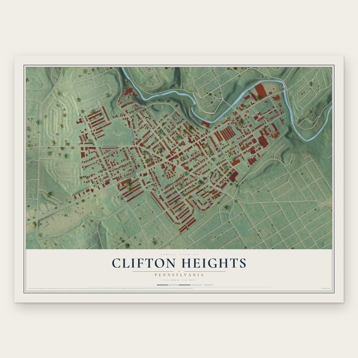 Clifton Heights, Pennsylvania map print, the full design