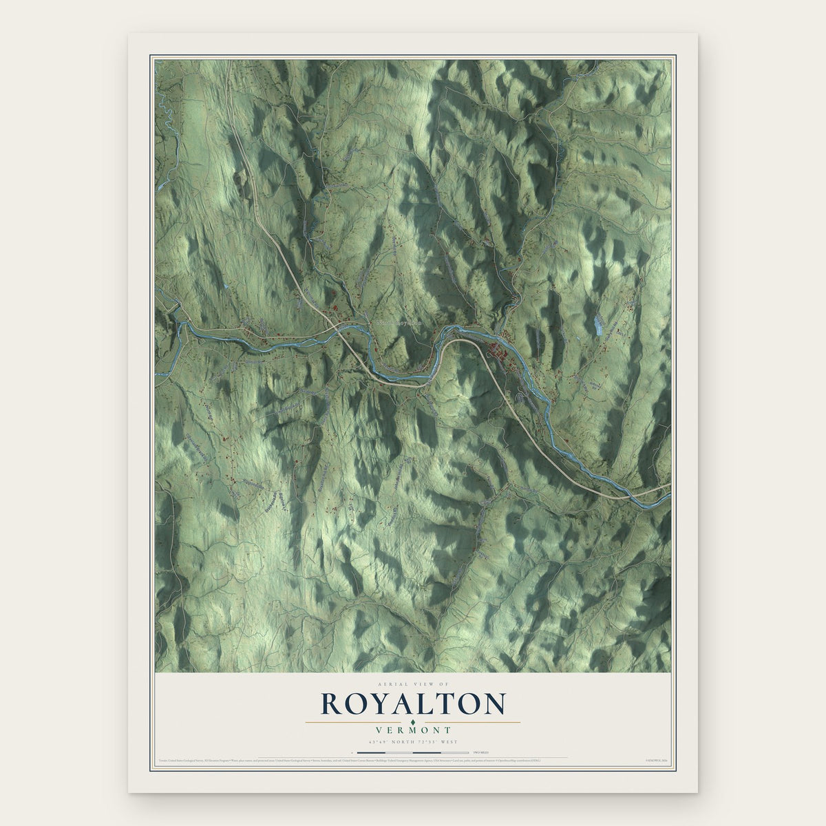 Royalton, Vermont map print, the full design