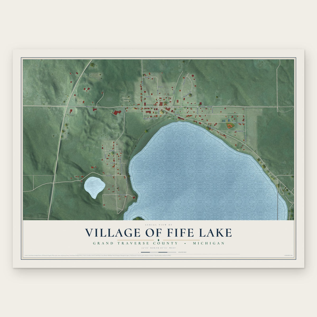 Fife Lake, Michigan map print, the full design