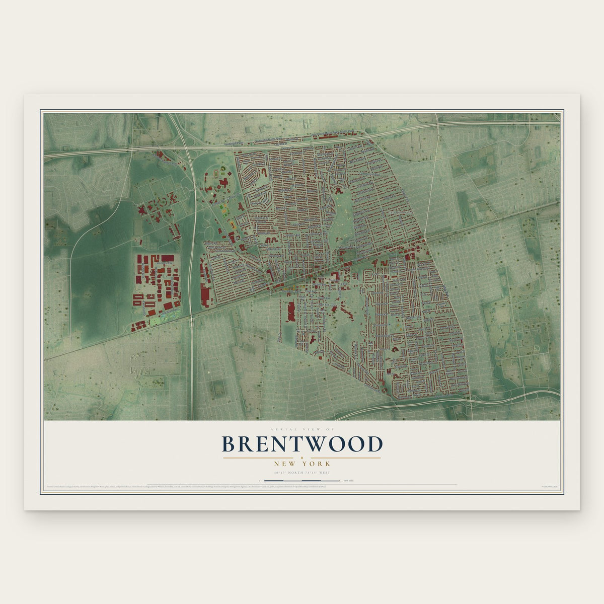 Brentwood, New York map print, the full design