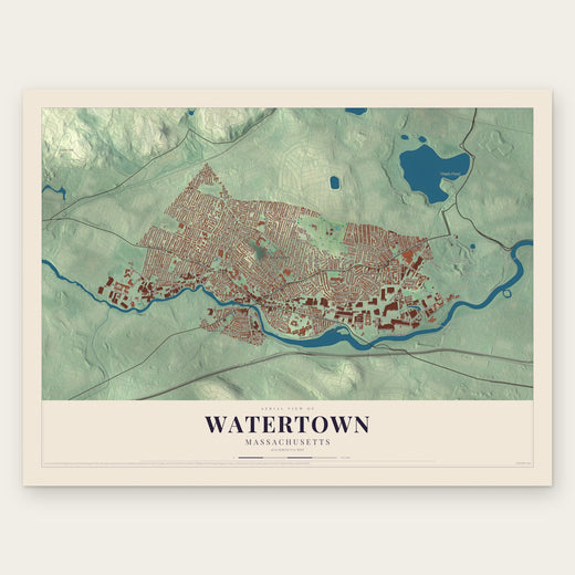 Watertown, Massachusetts map print, the full design