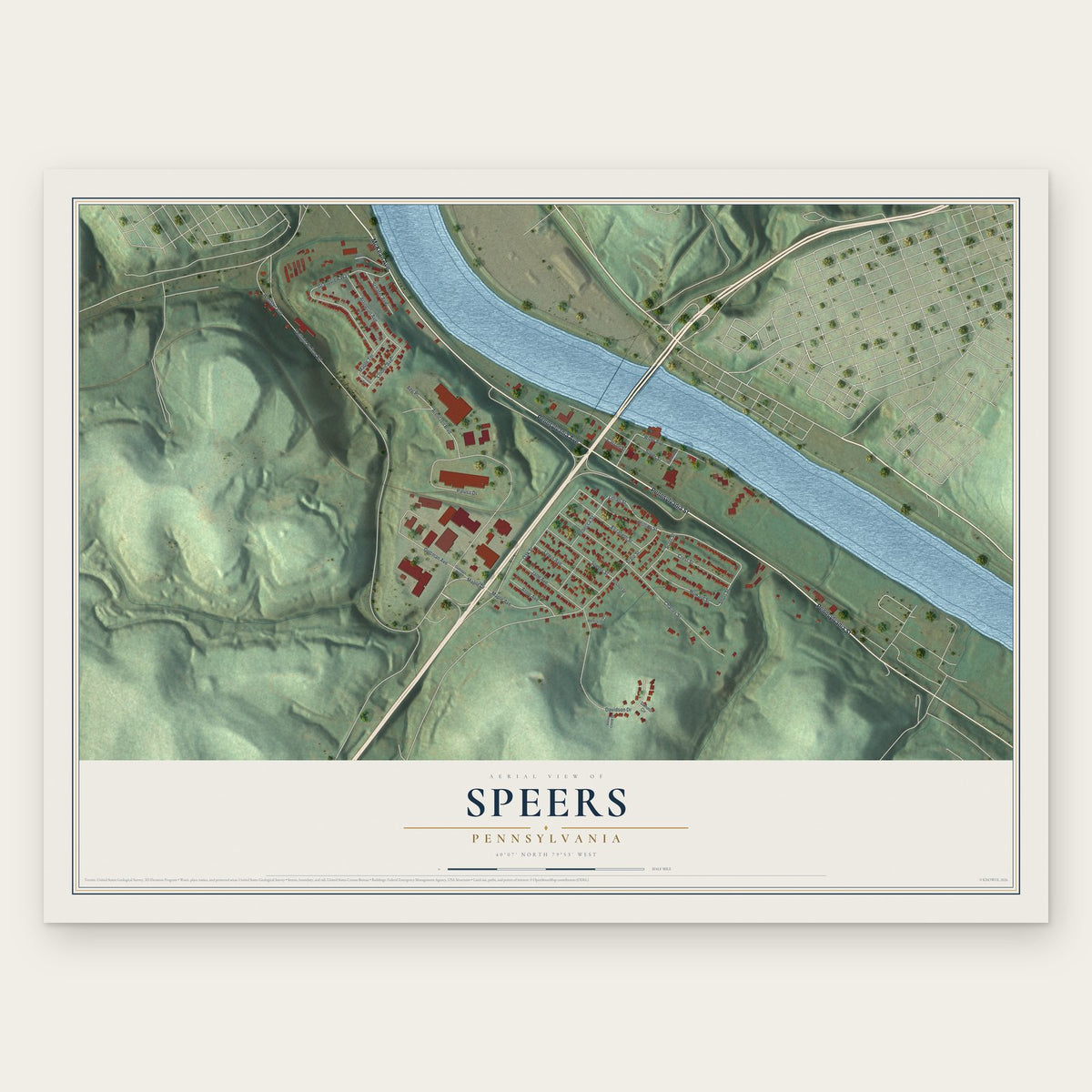 Speers, Pennsylvania map print, the full design