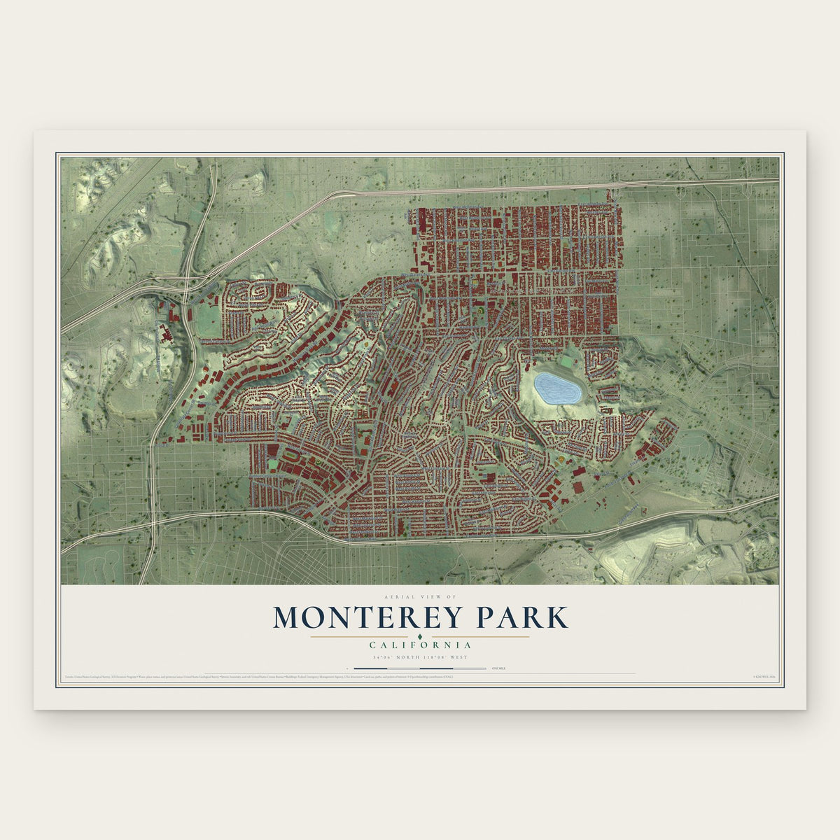 Monterey Park, California map print, the full design