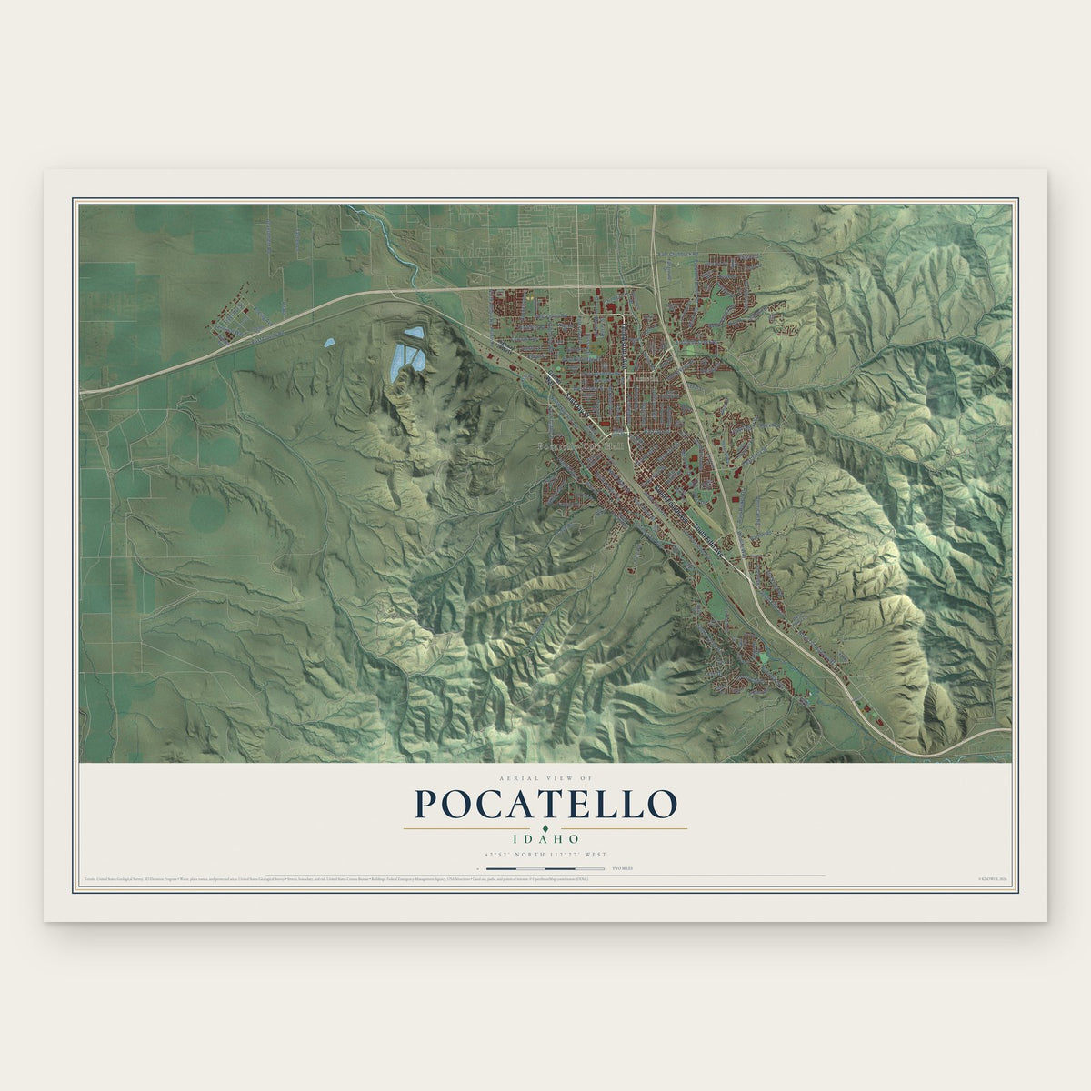 Pocatello, Idaho map print, the full design