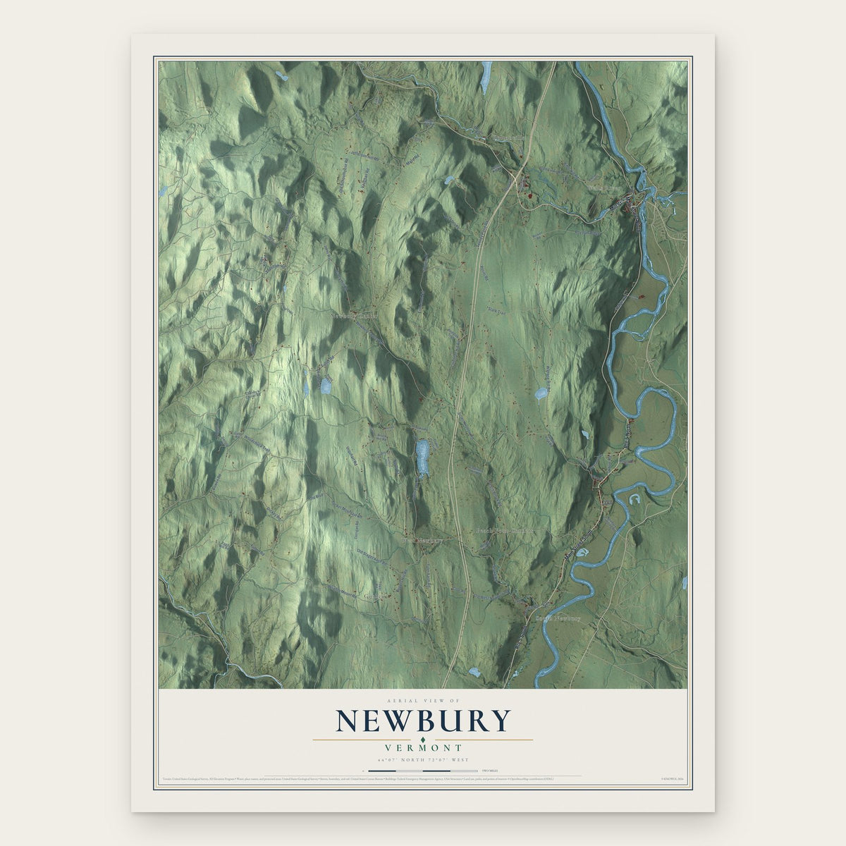 Newbury, Vermont map print, the full design