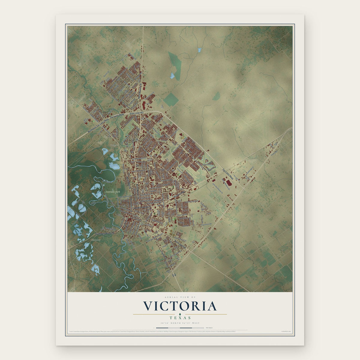 Victoria, Texas map print, the full design