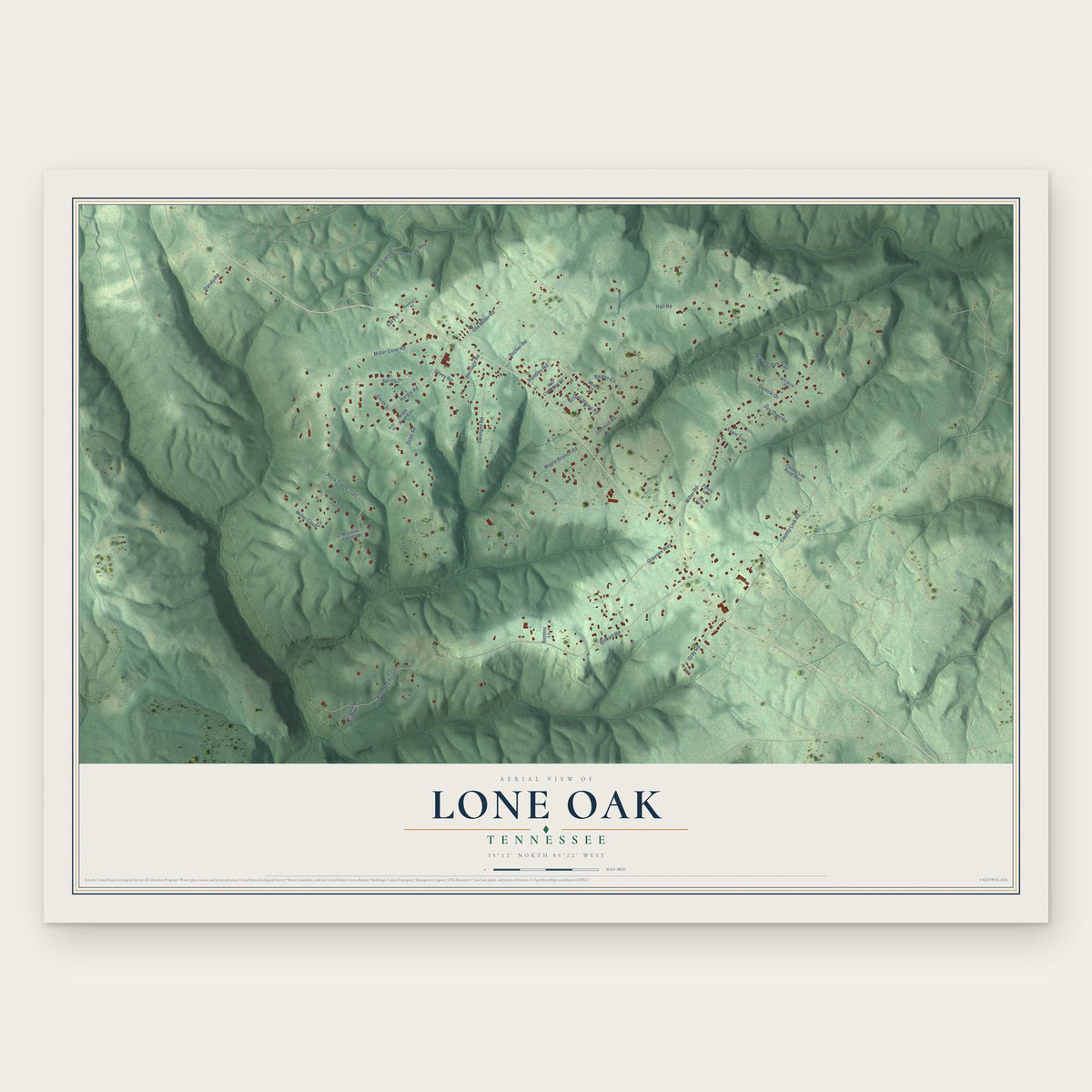 Lone Oak, Tennessee map print, the full design