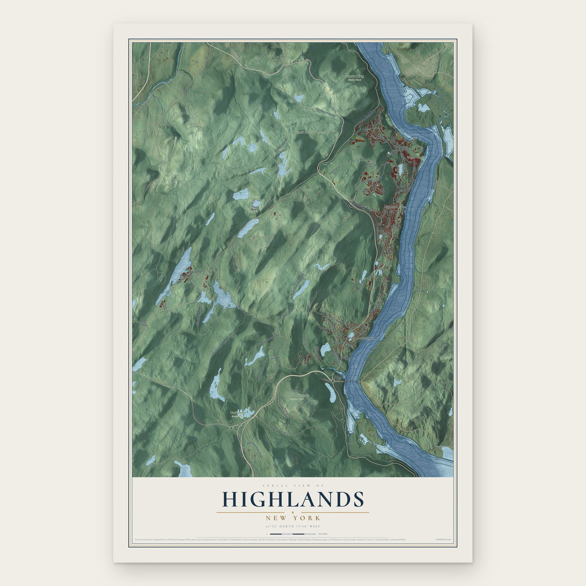 Highlands, New York map print, the full design