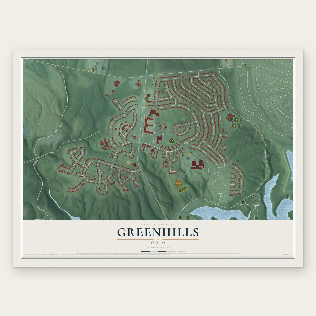 Greenhills, Ohio map print, the full design
