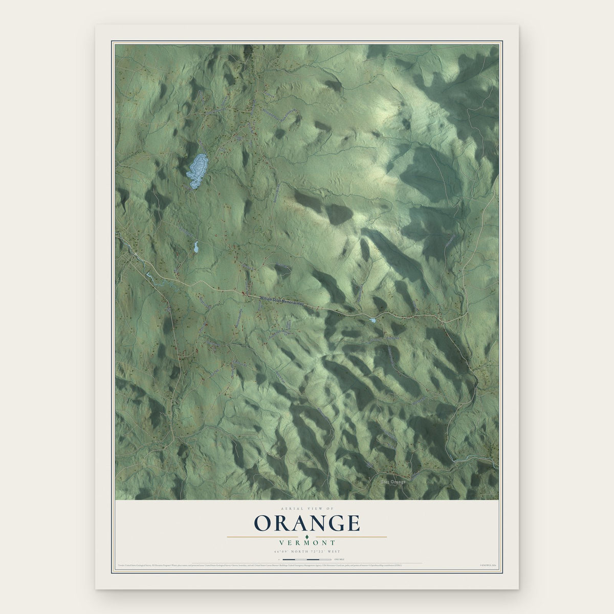 Orange, Vermont map print, the full design
