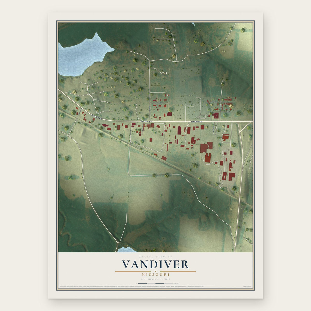 Vandiver, Missouri map print, the full design