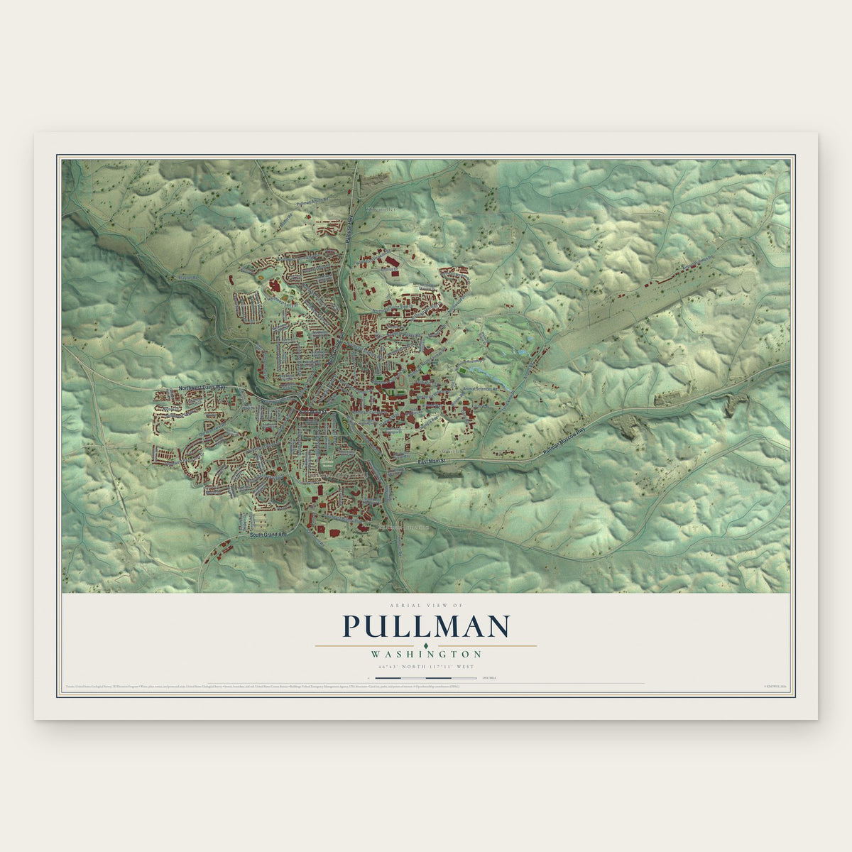 Pullman, Washington map print, the full design