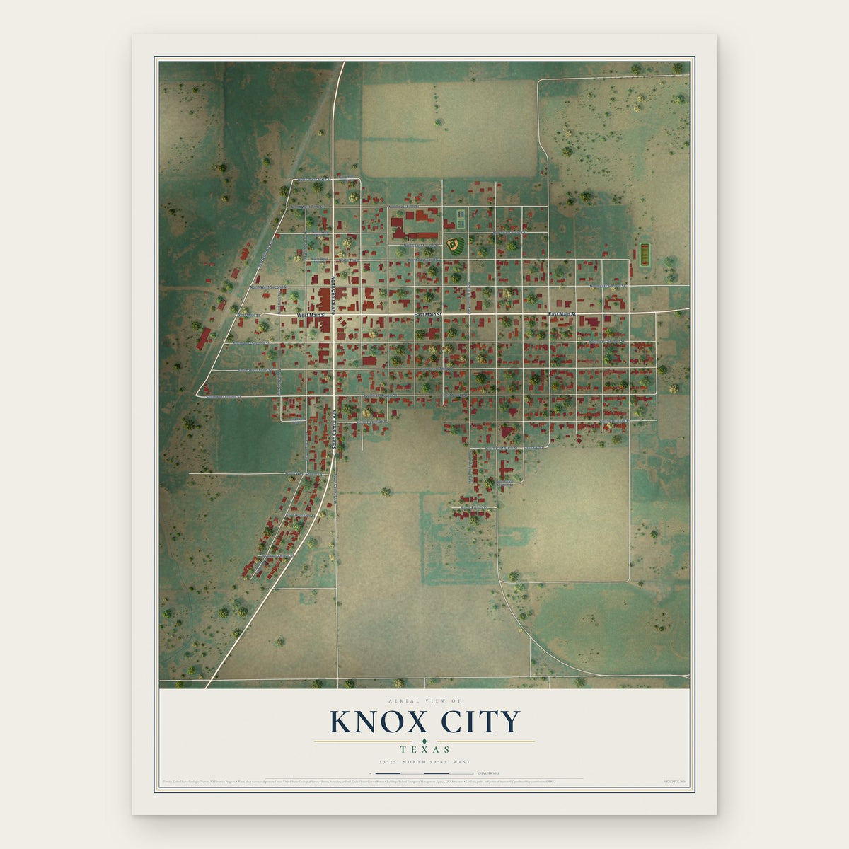Knox City, Texas map print, the full design
