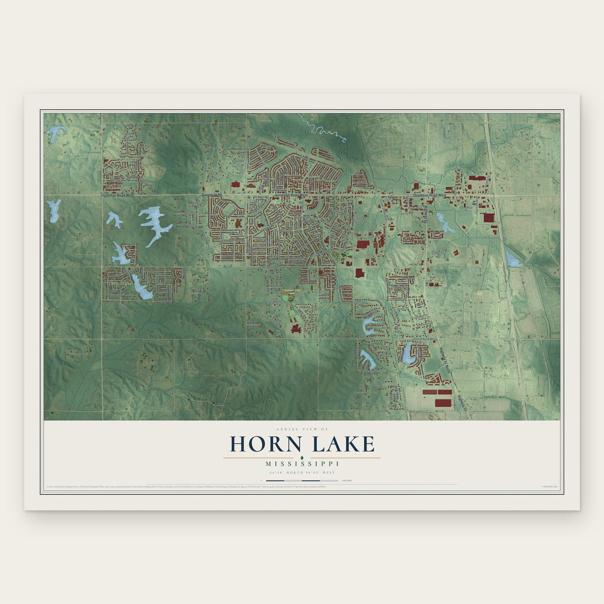 Horn Lake, Mississippi map print, the full design
