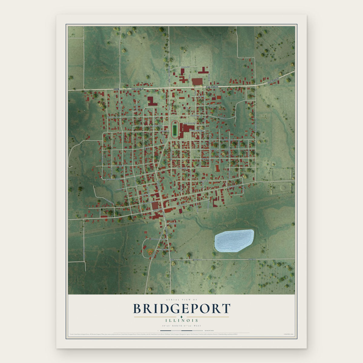 Bridgeport, Illinois map print, the full design