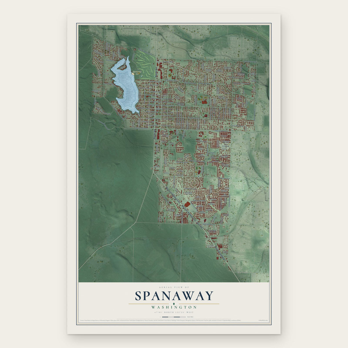 Spanaway, Washington map print, the full design