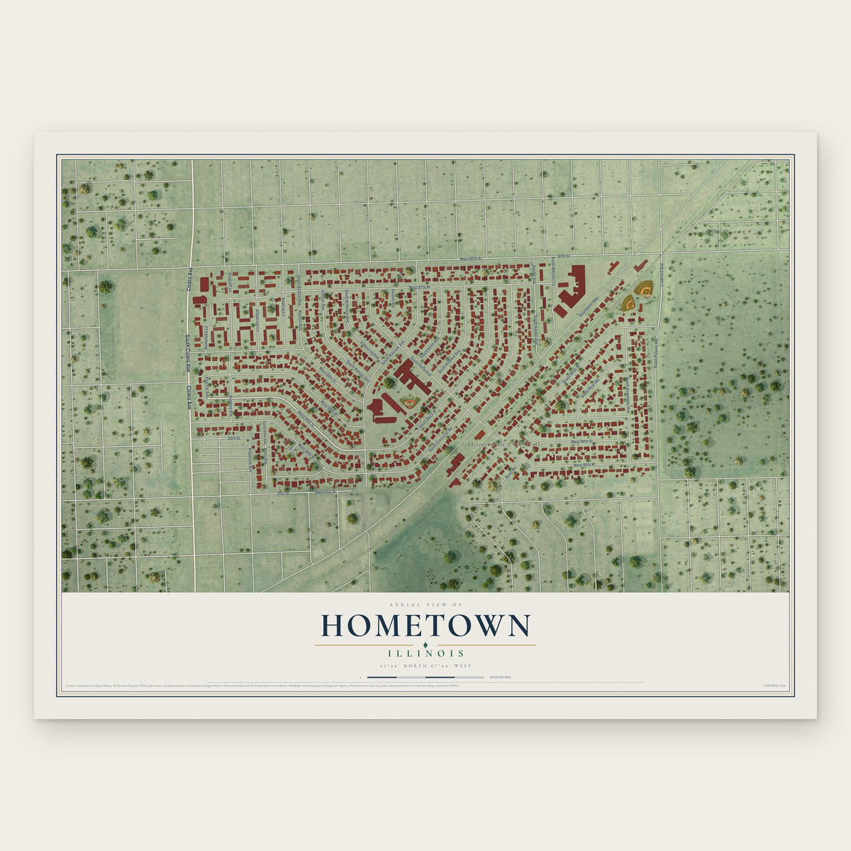 Hometown, Illinois map print, the full design