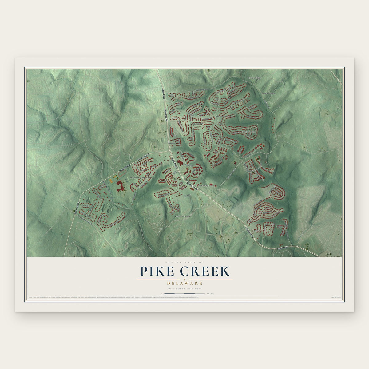 Pike Creek, Delaware map print, the full design