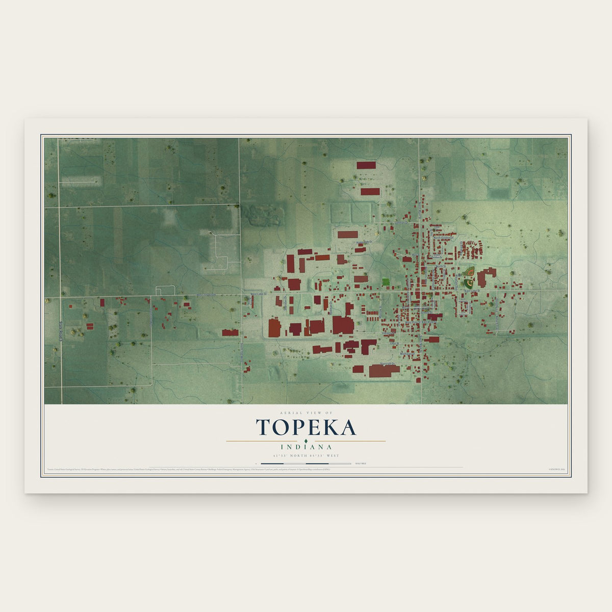 Topeka, Indiana map print, the full design