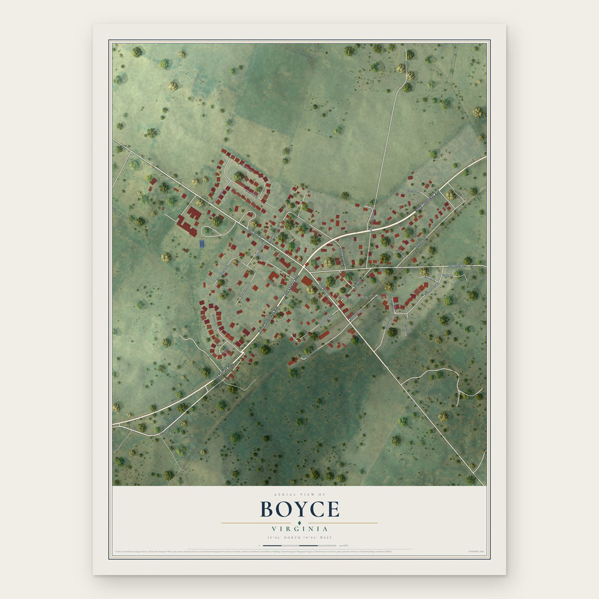 Boyce, Virginia map print, the full design