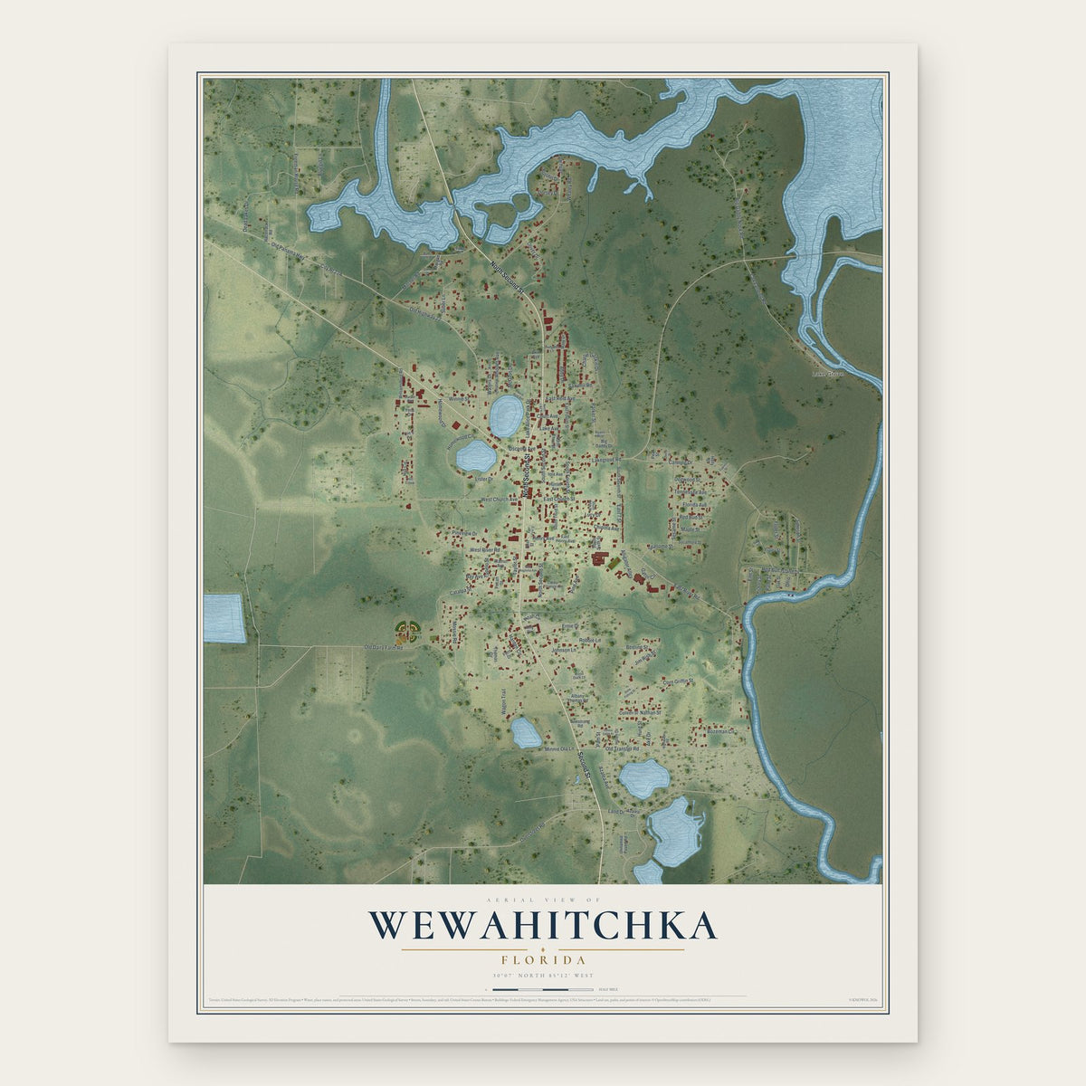 Wewahitchka, Florida map print, the full design
