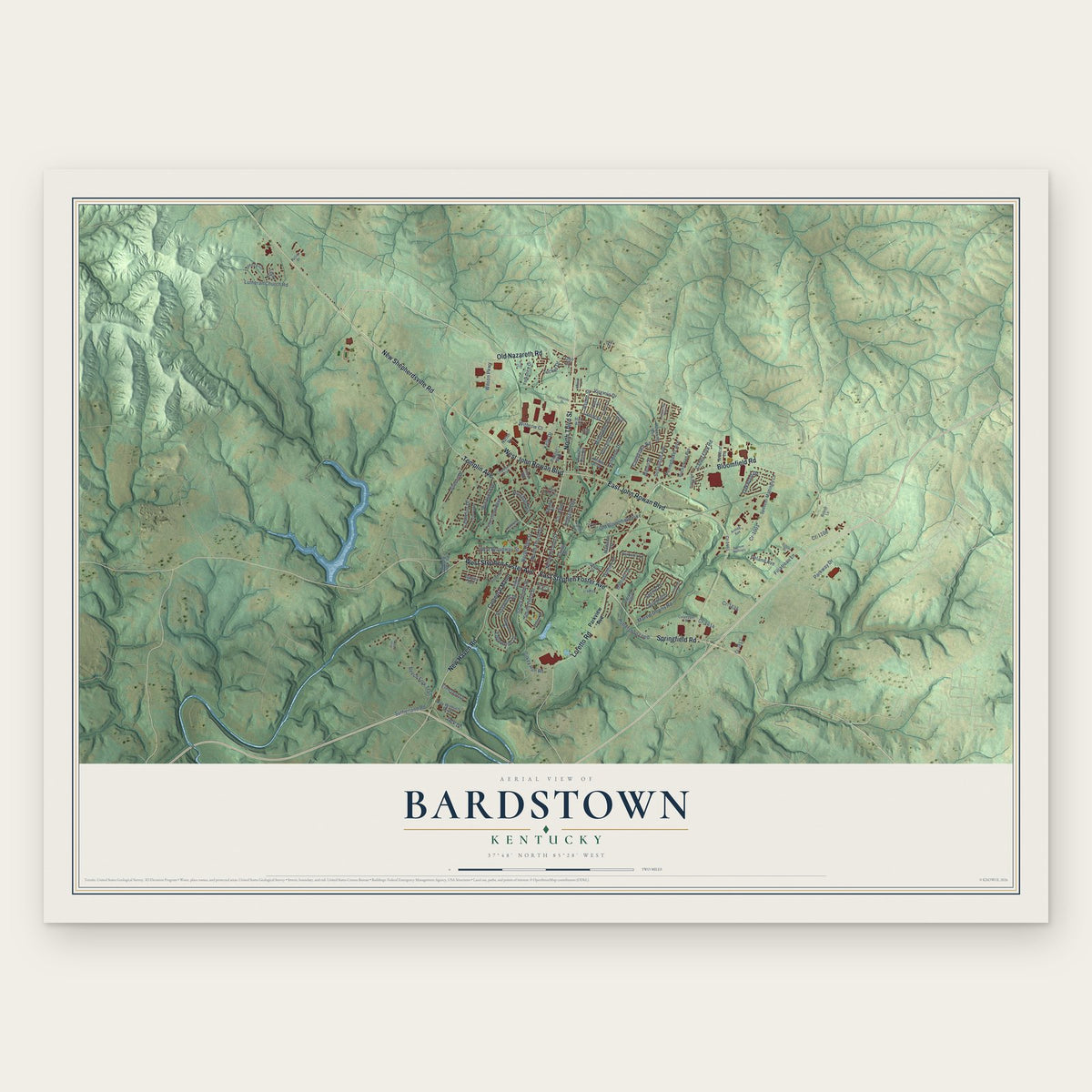 Bardstown, Kentucky map print, the full design