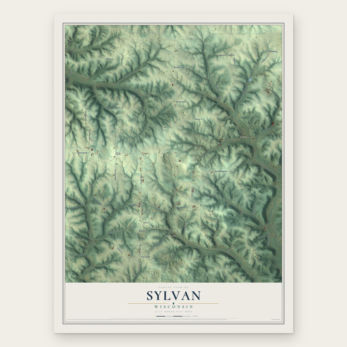 Sylvan, Wisconsin map print, the full design