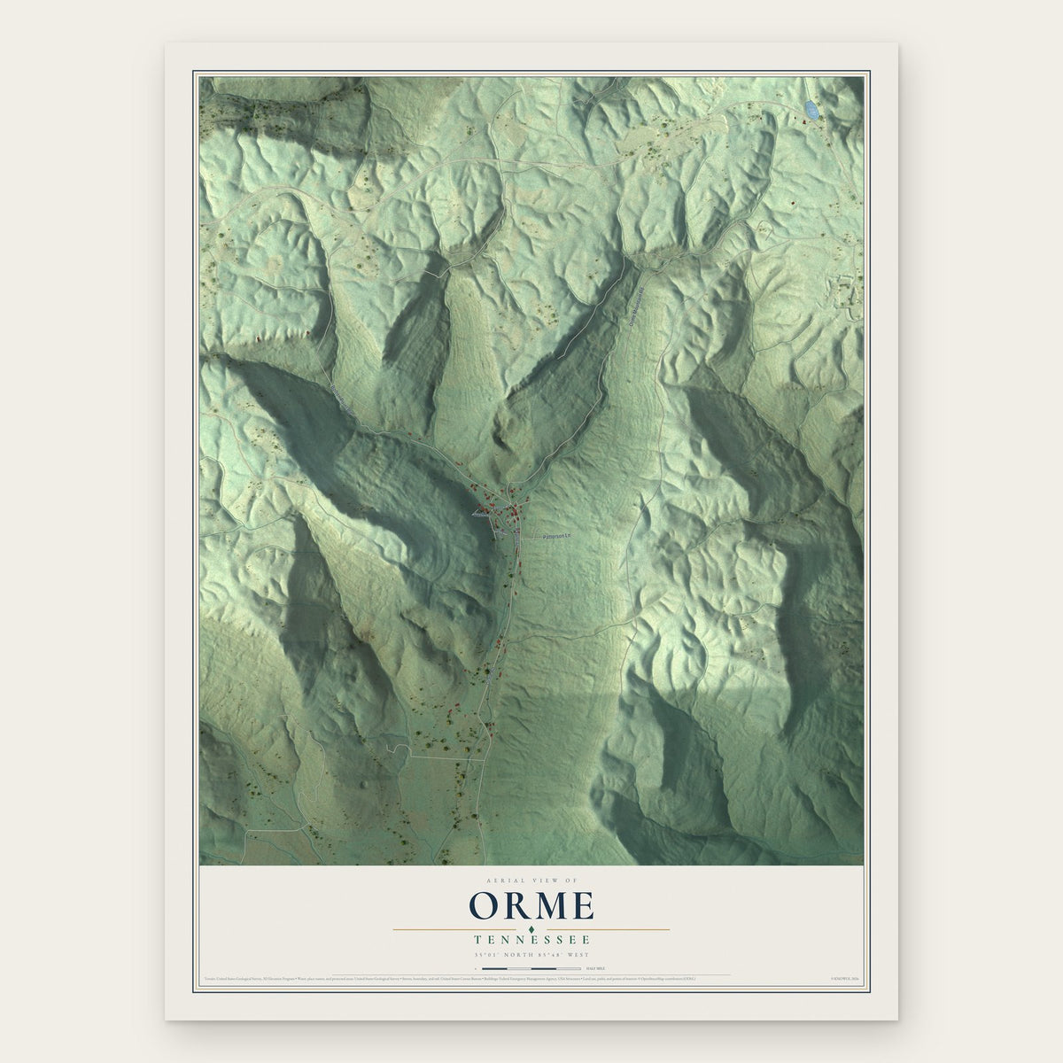 Orme, Tennessee map print, the full design