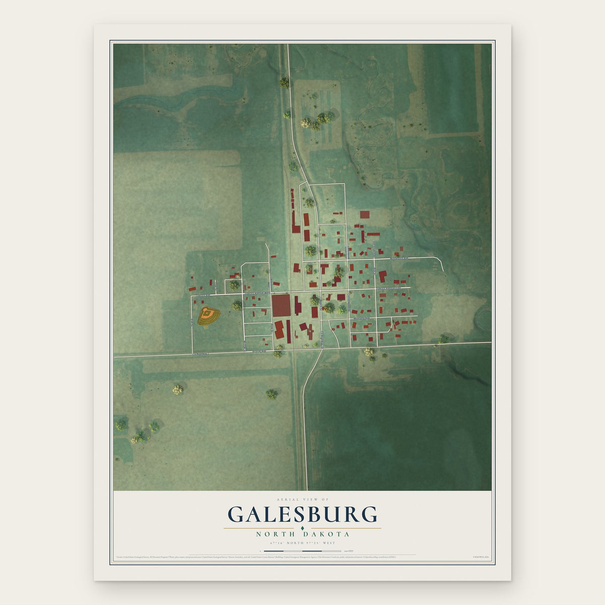 Galesburg, North Dakota map print, the full design