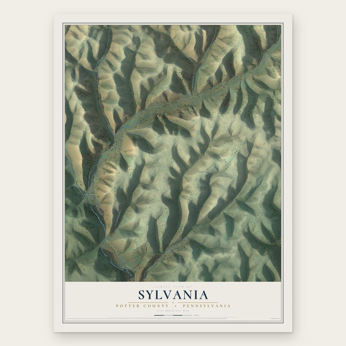 Sylvania, Potter County, Pennsylvania map print, the full design