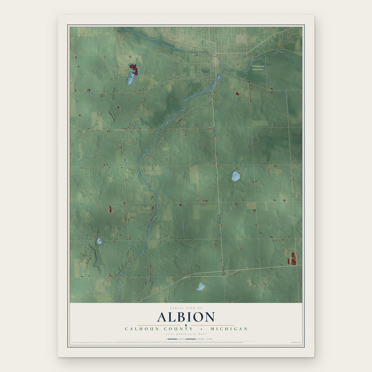 Albion, Calhoun County, Michigan map print, the full design