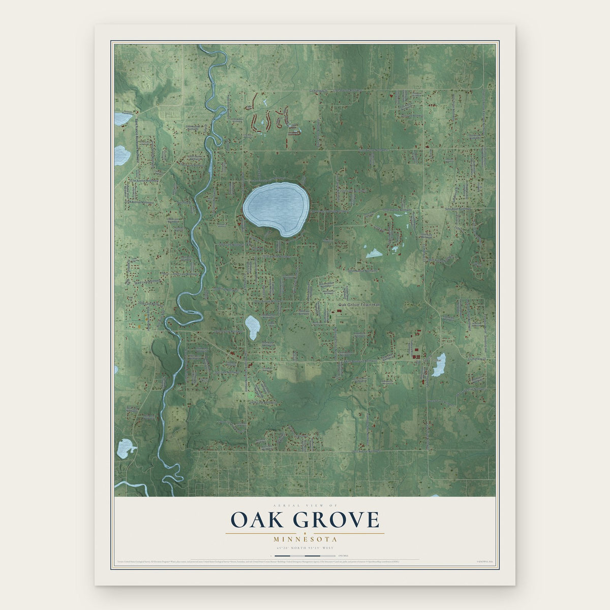 Oak Grove, Minnesota map print, the full design
