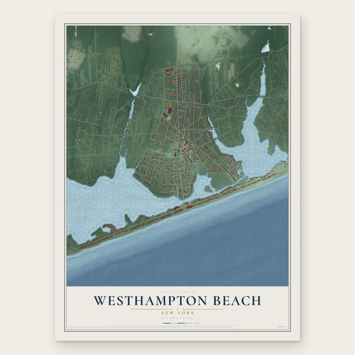 Westhampton Beach, New York map print, the full design