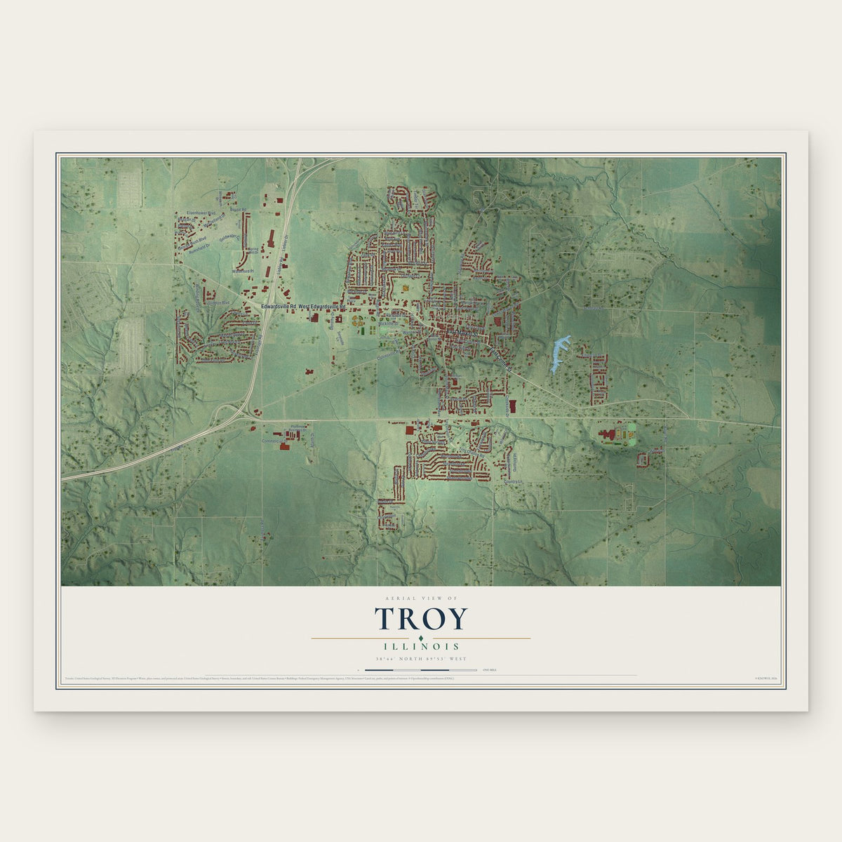 Troy, Illinois map print, the full design