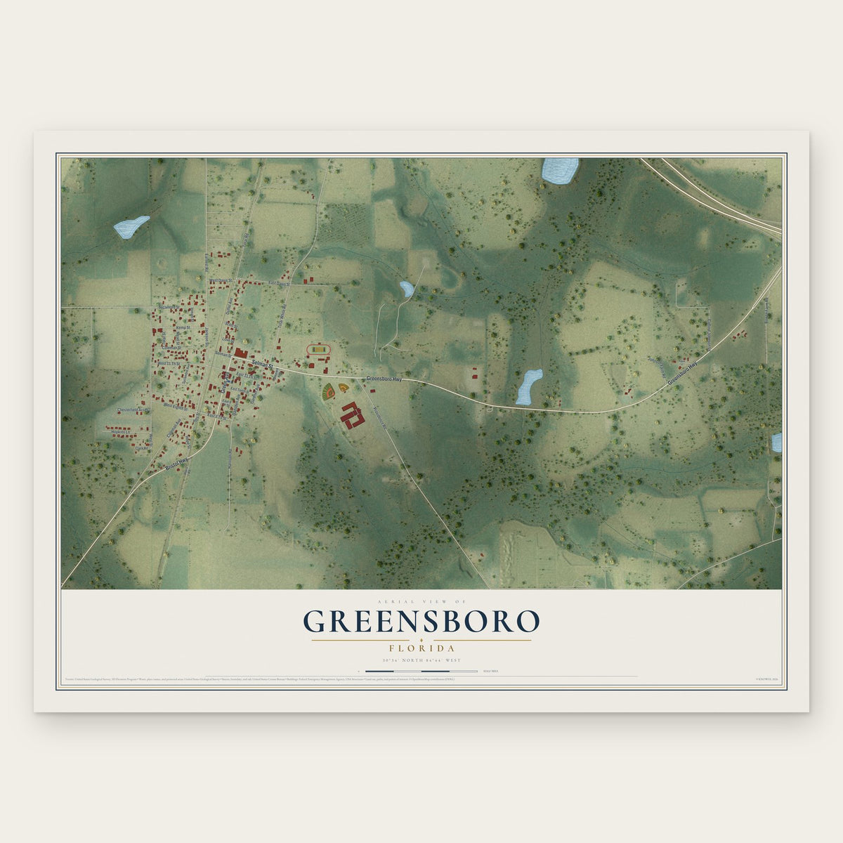 Greensboro, Florida map print, the full design