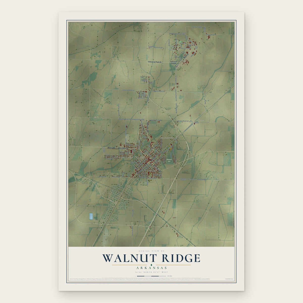 Walnut Ridge, Arkansas map print, the full design