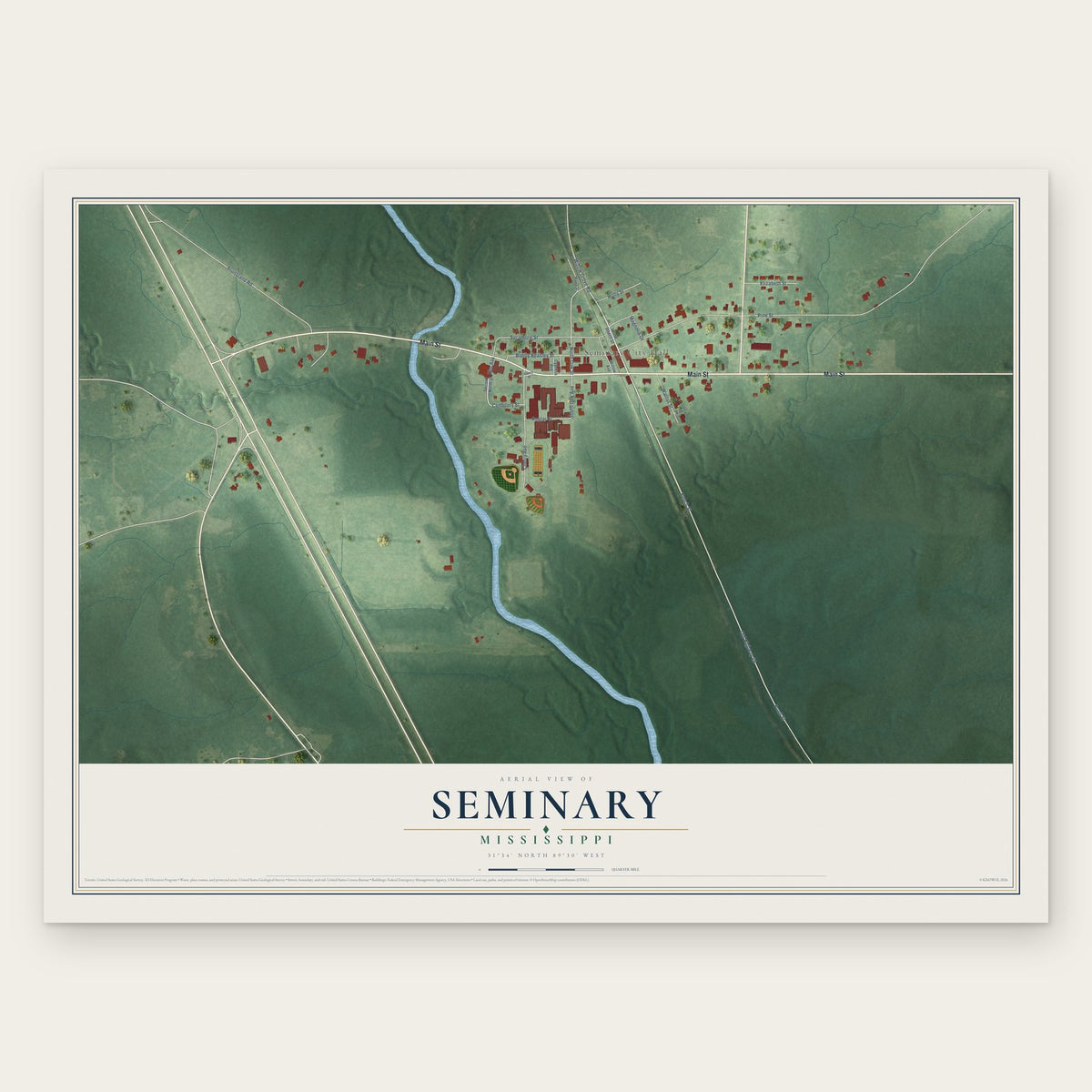 Seminary, Mississippi map print, the full design
