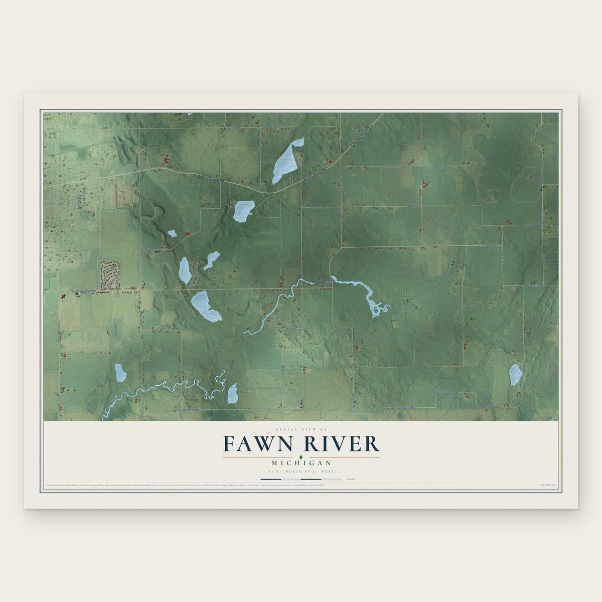 Fawn River, Michigan map print, the full design