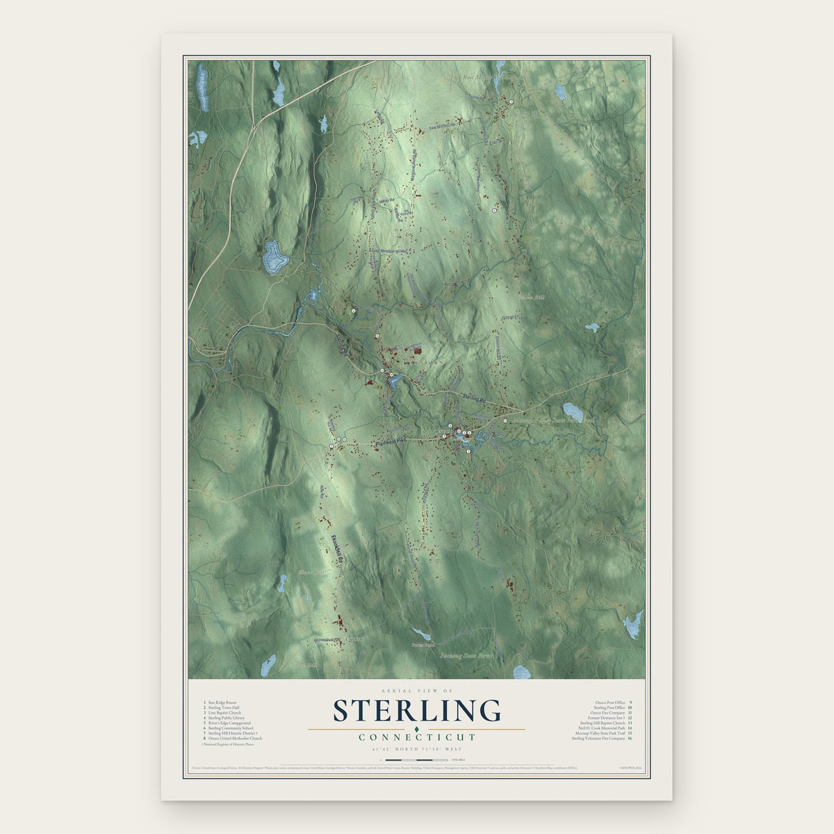 Sterling, Connecticut map print, the full design