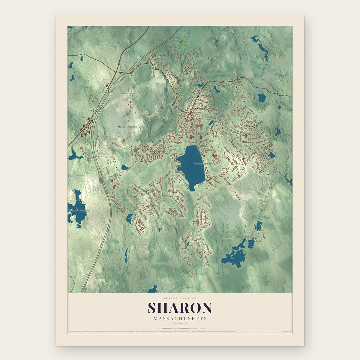 Sharon, Massachusetts map print, the full design