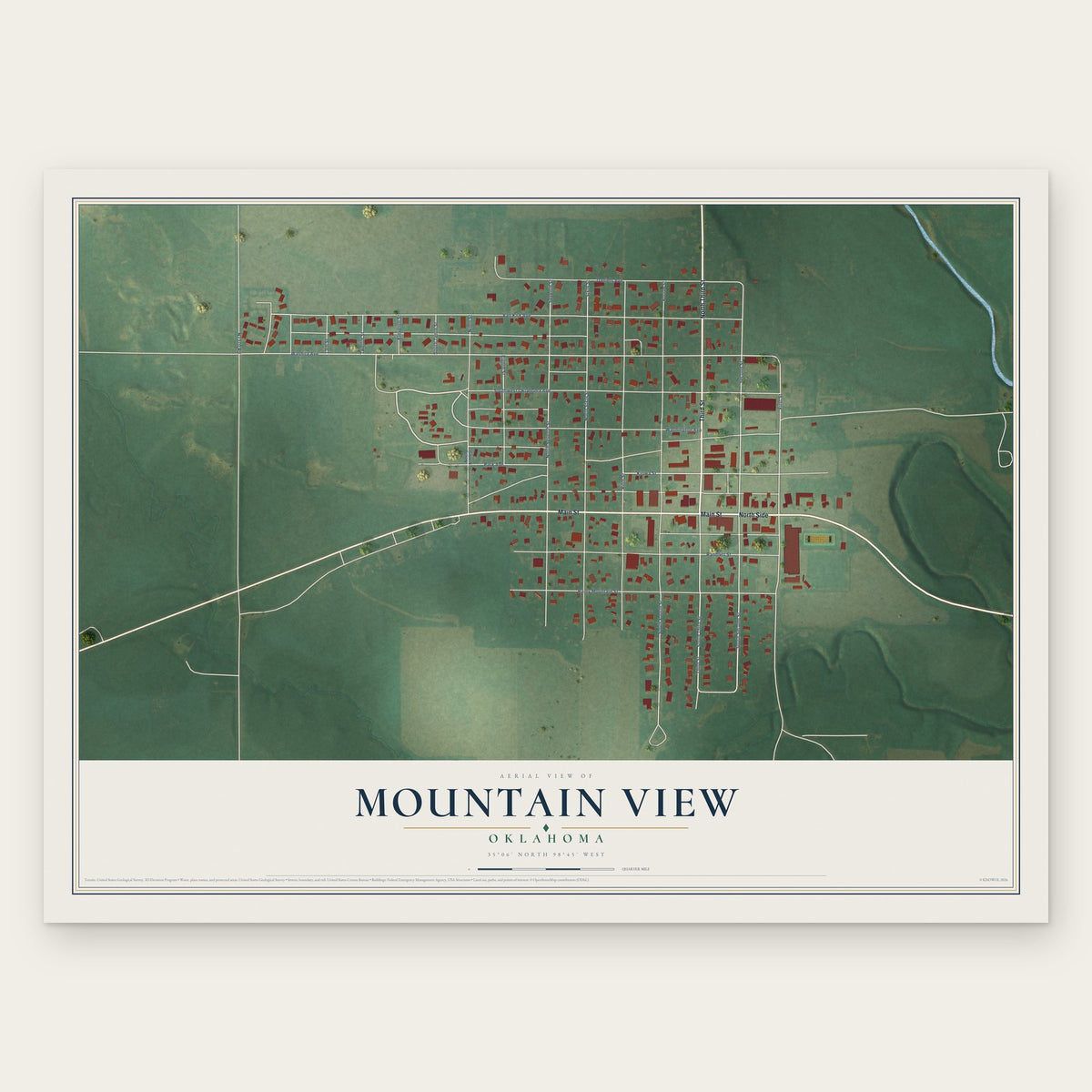 Mountain View, Oklahoma map print, the full design