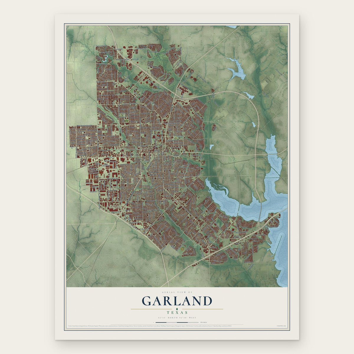 Garland, Texas map print, the full design