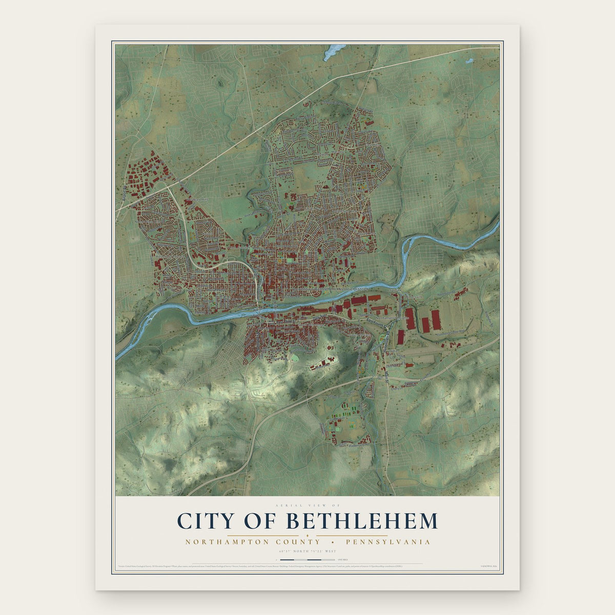City of Bethlehem, Northampton County, Pennsylvania map print, the full design