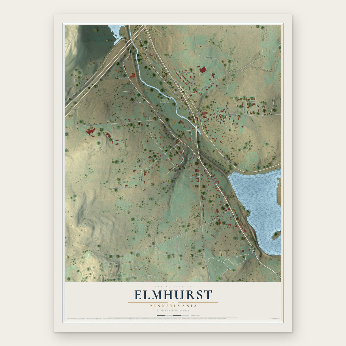 Elmhurst, Pennsylvania map print, the full design
