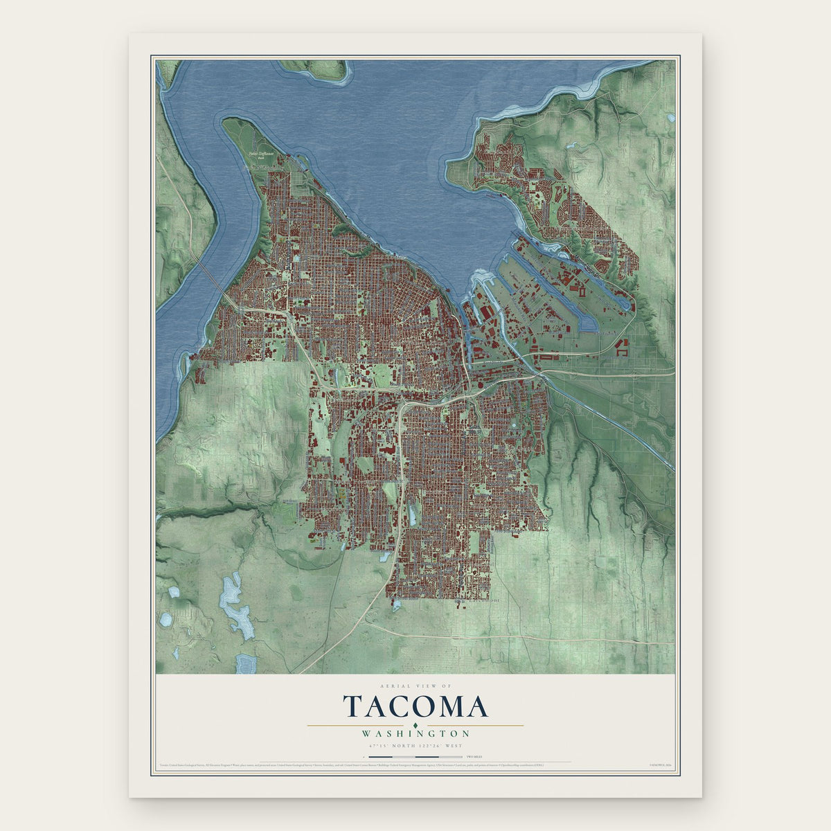 Tacoma, Washington map print, the full design