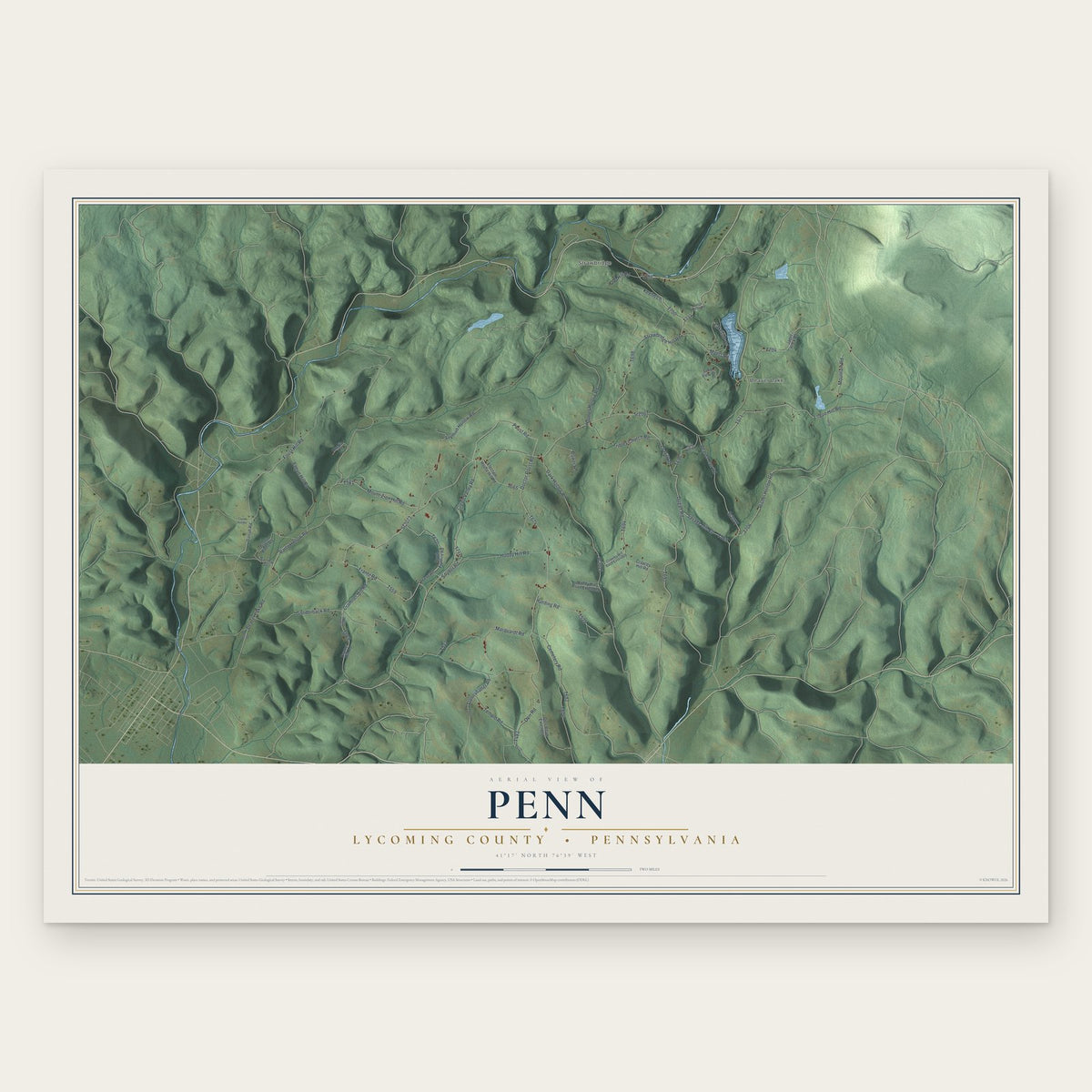 Penn, Lycoming County, Pennsylvania map print, the full design