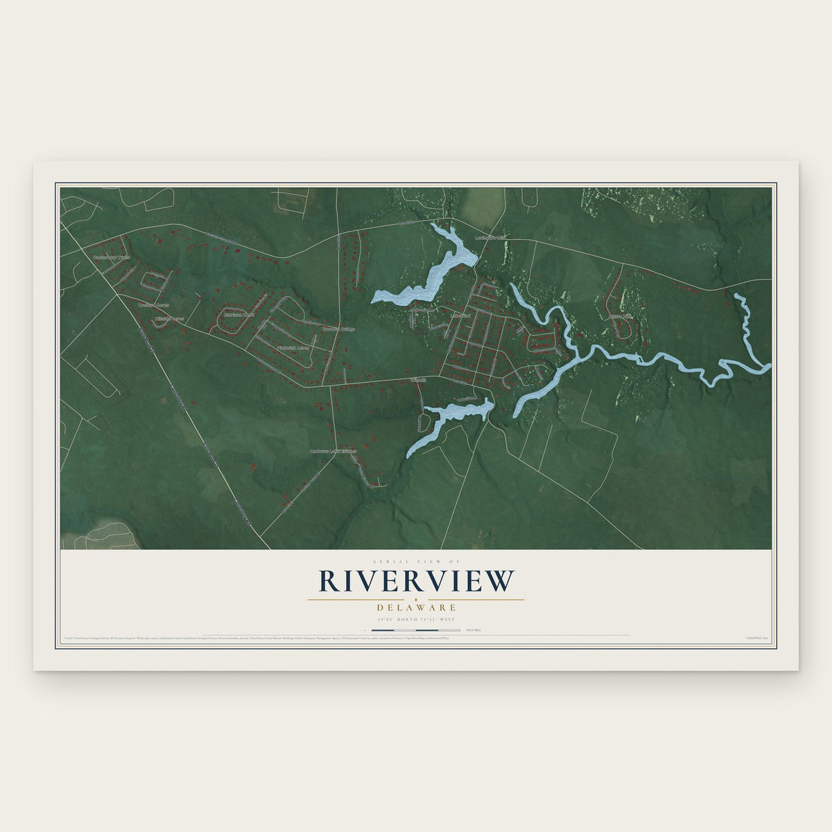 Riverview, Delaware map print, the full design