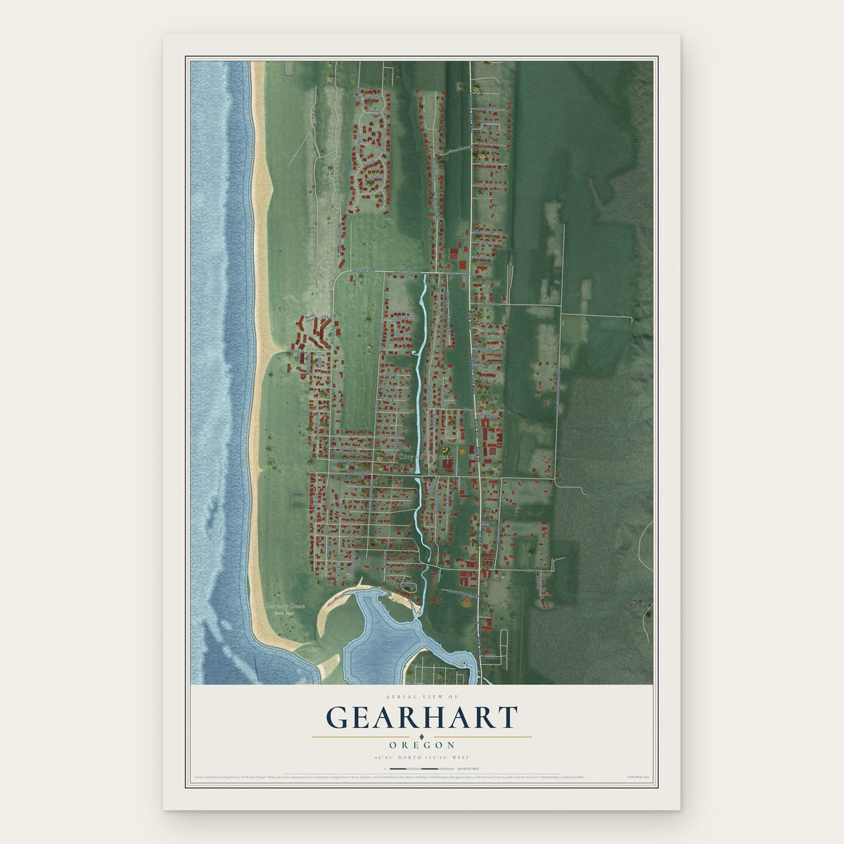 Gearhart, Oregon map print, the full design