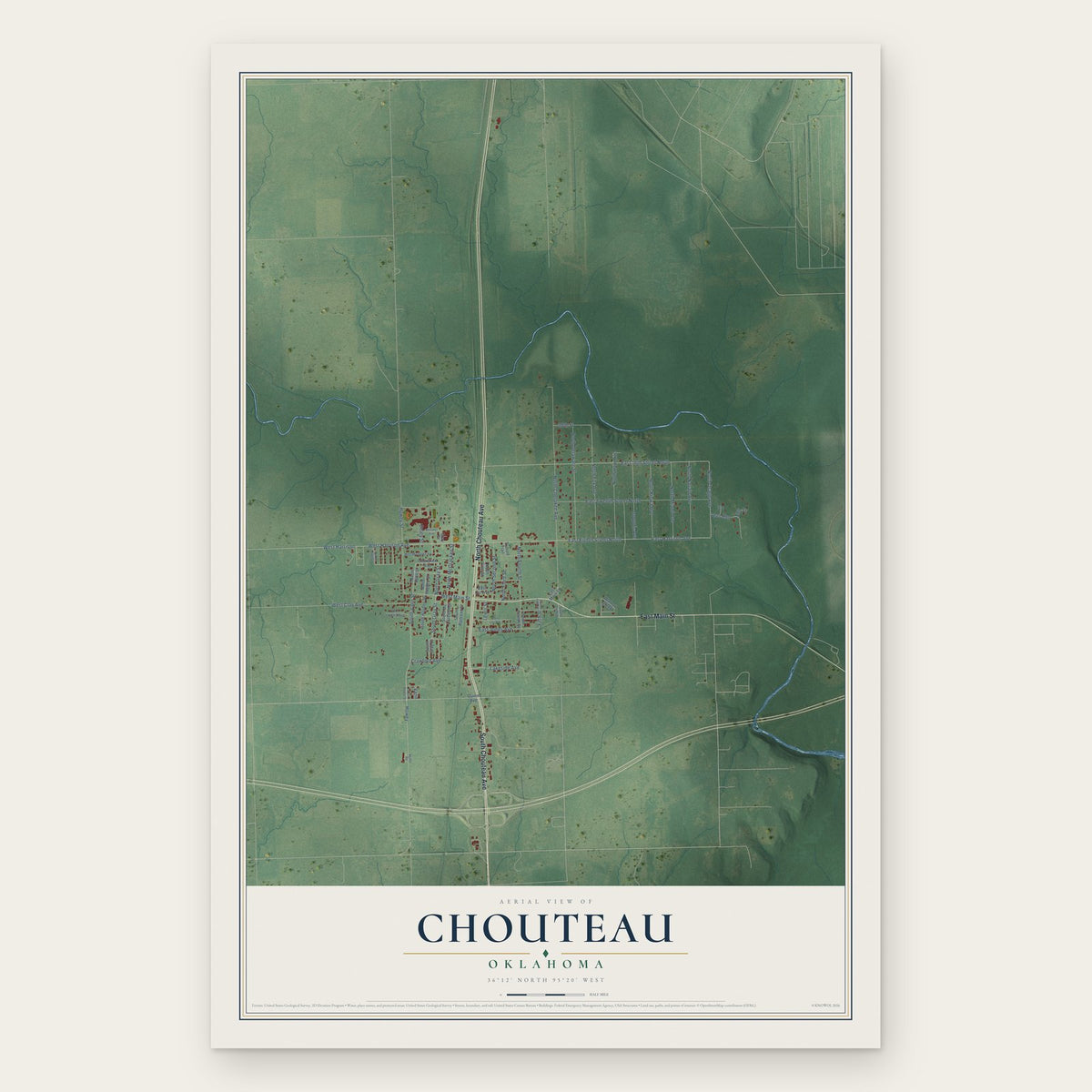Chouteau, Oklahoma map print, the full design