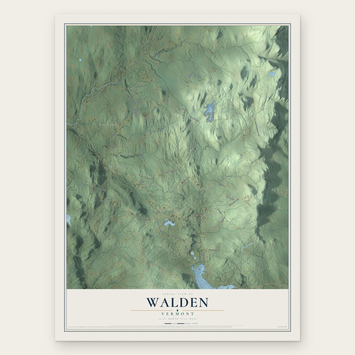 Walden, Vermont map print, the full design